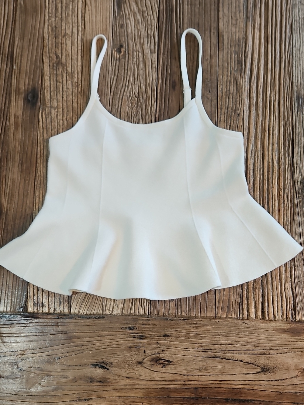 American Threads White Peplum Camisole Off White Adjustable Straps